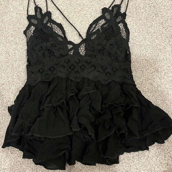 Free People Tops - Free People Black Lace Ruffle Tank Top
